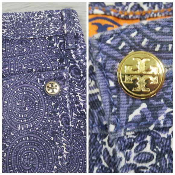 TORY BURCH Ivy Super Skinny Blue Denim Abstract Printed Jeans Women’s Size 26 - Picture 10 of 14